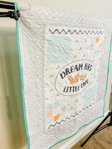 Aqua Fox Dream Big Whole Cloth Baby Quilt - Quilts a la Mode