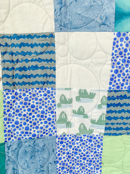 Green and Blue Sea Creature Baby Quilt - Quilts a la Mode