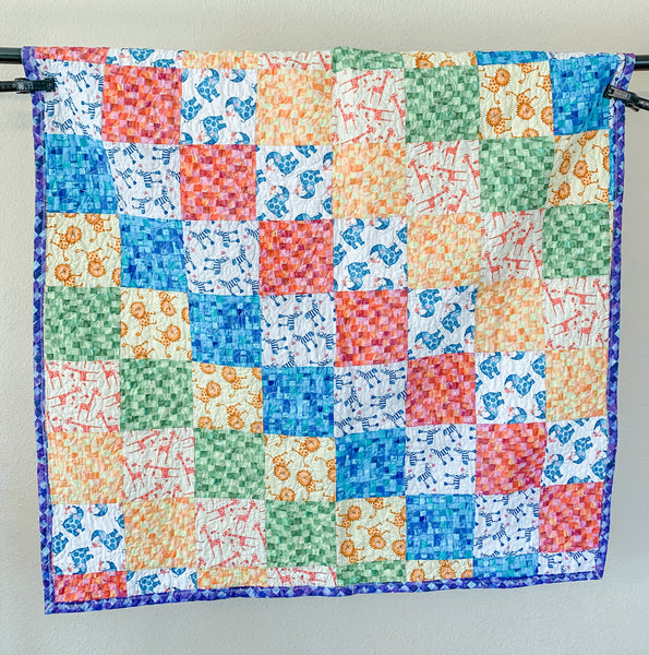 Pink and Blue Giraffe Two Sided Baby/Crib Quilt - Quilts a la Mode