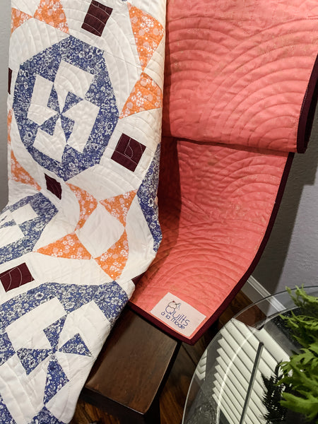 Juniper Quilt in Blue and Coral - Quilts a la Mode