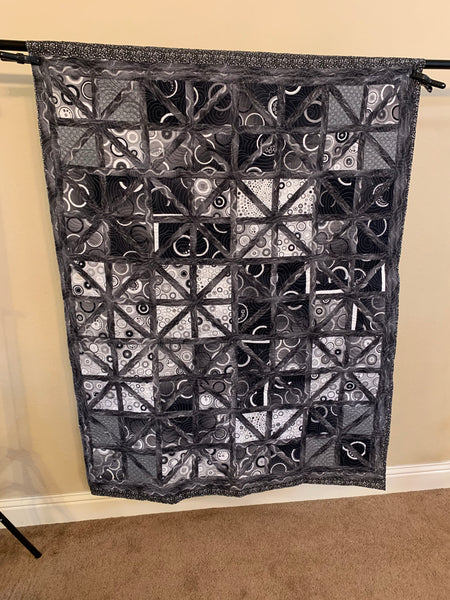 Black Asian inspired throw sized two sided quilt - Quilts a la Mode