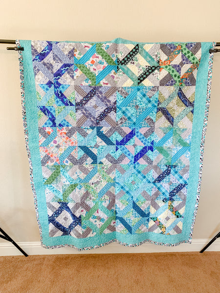 Black and Blue Lattice Two Sided Handmade Modern Throw Quilt - Quilts a la Mode