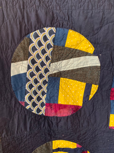 Navy and Yellow Modern Experimental Handmade Baby Quilt - Quilts a la Mode