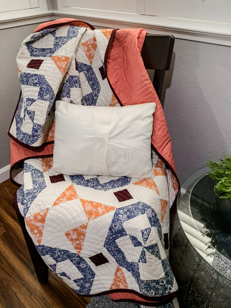 Juniper Quilt in Blue and Coral - Quilts a la Mode